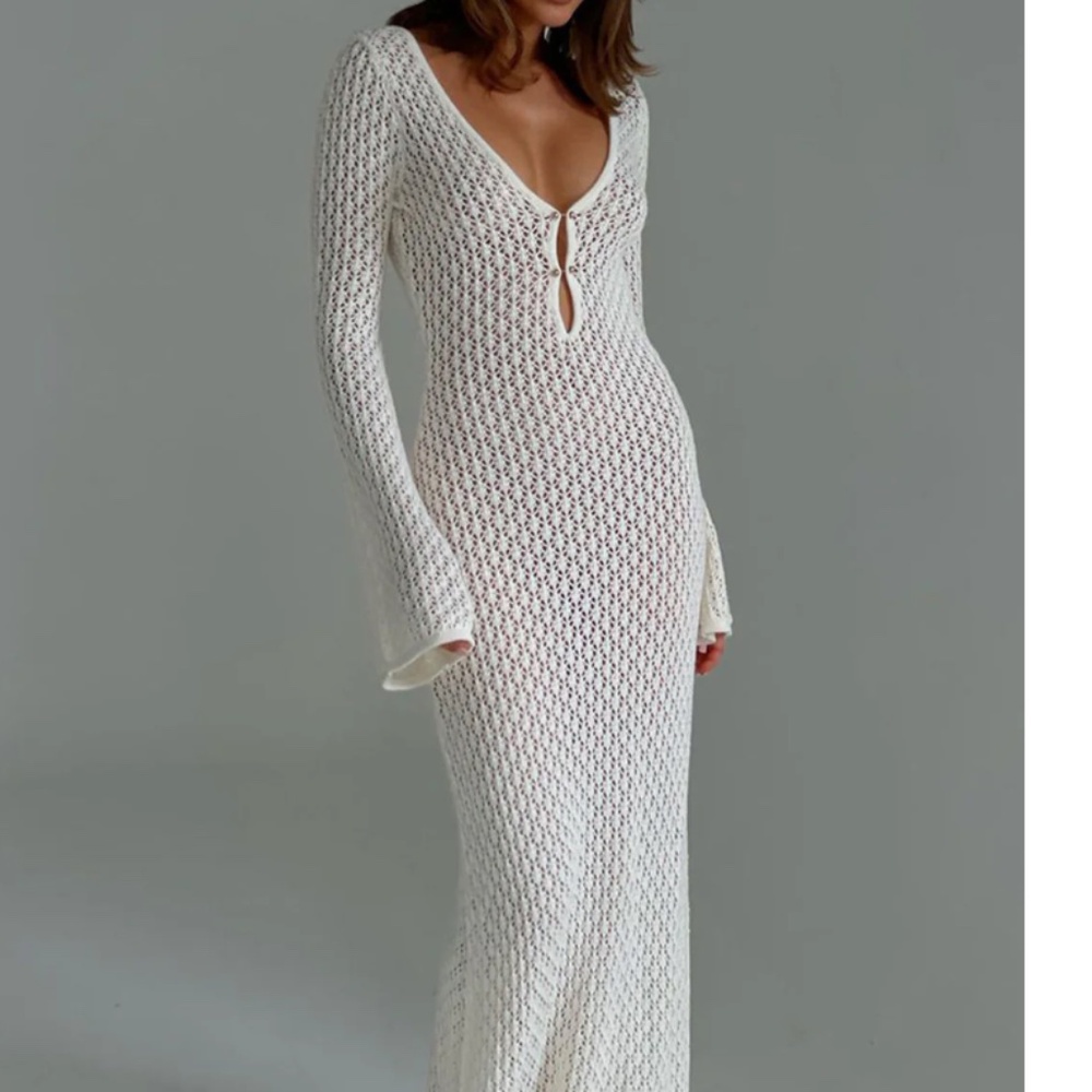 White Knit Sweater Maxi Beach Swim Cover Up